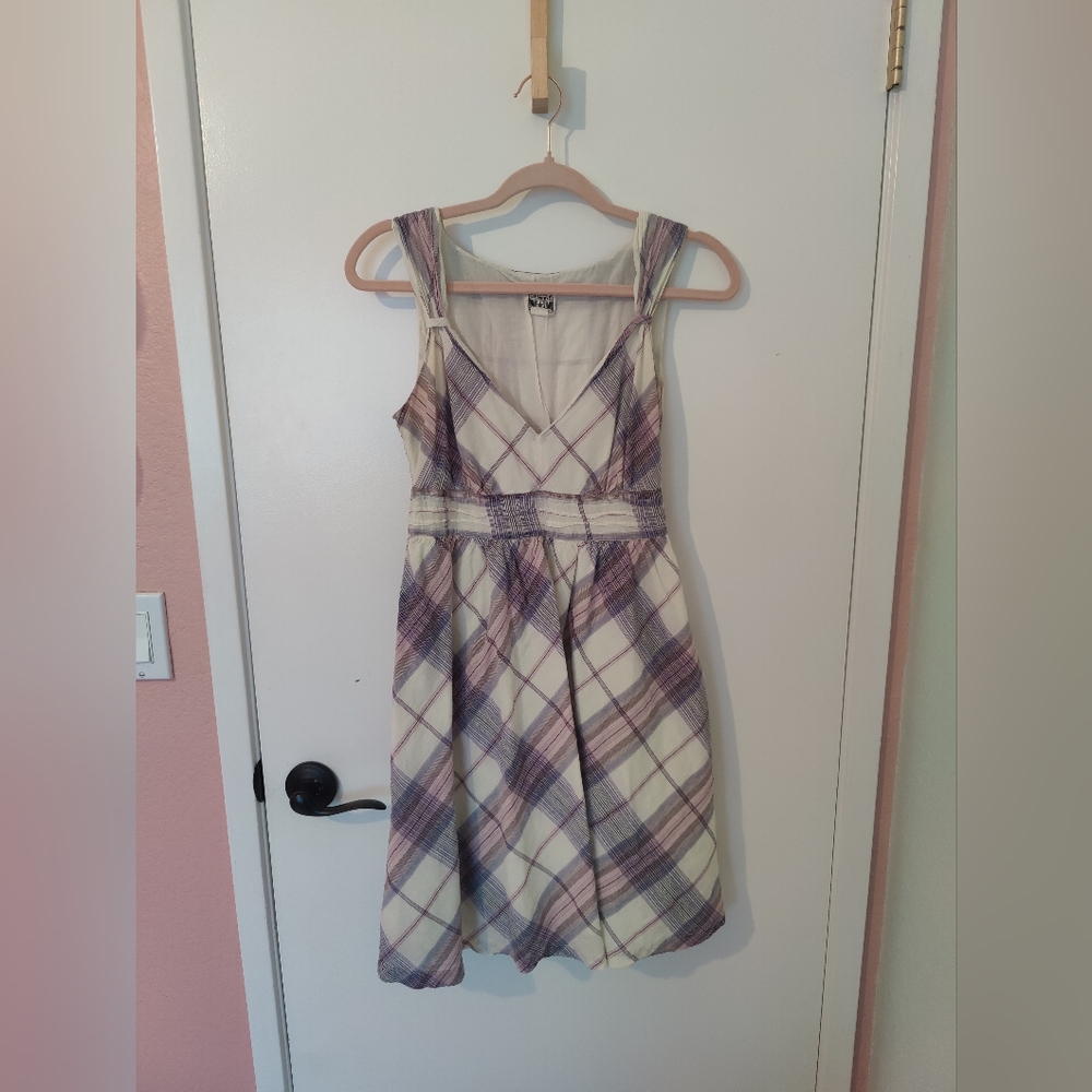 Converse Checkered Midi Dress in Purple and Cream